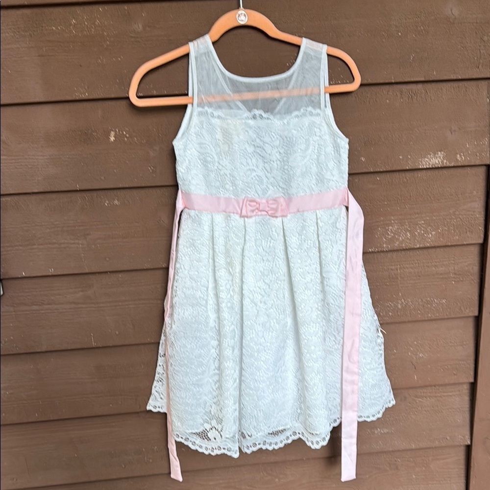 Jona Michelle White Lace Overlay with Pink Sash Sleeveless dress size 8